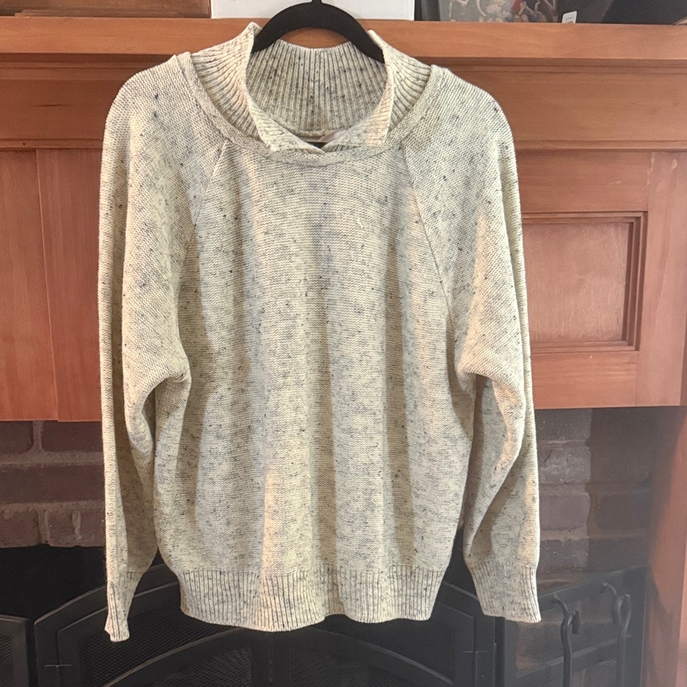 Vintage 80s 90s ALBEROY Collared Cream Gray Speckled Long Sleeve Knit Sweater